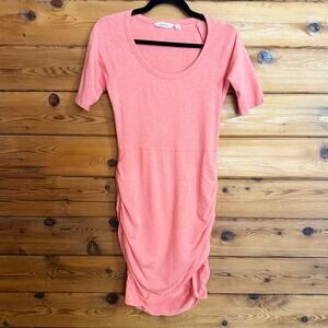 Athleta Seeker Tee Dress Small Peach Short Sleeve Scoop Neck Ruched Tulip Hem